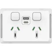 Clipsal Pro Series P3025USBAC-XW - Double Power Point USB A + C - GPO 10Amp 250v Extra Vivid