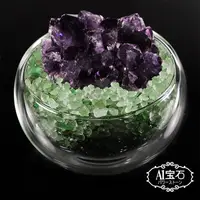 在飛比找PChome24h購物優惠-【A1寶石】日本頂級天然紫水晶花/綠水晶聚寶盆-招財轉運居家
