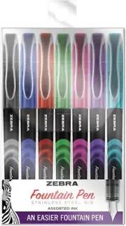 ZEBRA PEN Fountain Pen, Fine Point, 0.6mm, Assorted Colors, Non-Toxic Ink