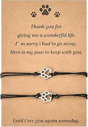 Memorial Bracelet for Pet Loss - Sympathy Paw Print Friendship Bracelets for 2 - Remembrance Gifts for Cat & Dog Lovers, Small, Zinc, no gemstone
