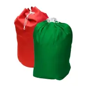 2 x Commercial Laundry Linen Bag with Drawstring & Lugs: Red & Green| Bnb Suppl
