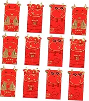 TEHAUX 12pcs Lunar Year Red Envelopes Cartoon Money Bags for Christmas Decorative Present Pouches