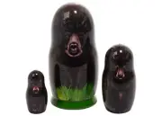 Handmade Black Bear Nesting Doll 3pc Tallest 3.5" 100% Natural Linden Wood