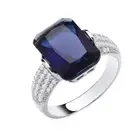 Sterling Silver Sapphire Emerald Cut Ring Size J - Q British Made 925 Hallmark