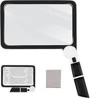 5X Large Magnifying Glass with Adjustable LED Light, 48LED Cold/Warm Light 3 Modes, Full Page Illuminated Magnifier for Seniors Low Vision - Folding Handheld for Reading, Inspection & Close Work