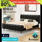 ALFORDSON Bed Frame King Size Tufted Headboard Base Black Leather HUNDOLF