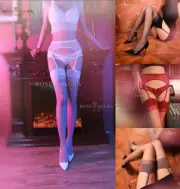Ultra Thin Silky Sheer Toe Stockings Attached Lace Garter Belt Crotchless 7365