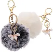 [FOMIYES] 2pcs Angel Fur Ball Pendant Fluffy Plush Fuzzy Rabbit Fur Keychain Girly Faux Key Rings Keychain Key Decoration Artificial Wool Keychain Pendant Metal Angel Key Ring Plated Metal