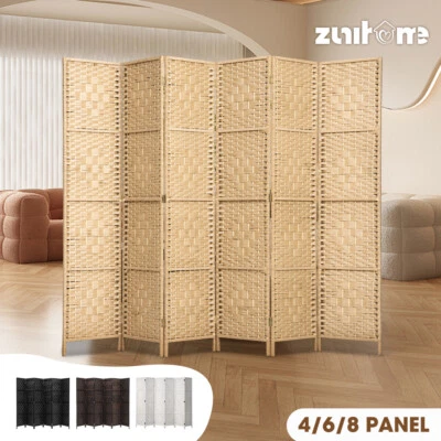 ZUNI 4/6/8 Panel Room Divider Privacy Screen Foldable Black/Brown/White/Natural