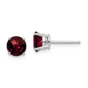 14k White Gold 6mm Garnet Checker Earrings