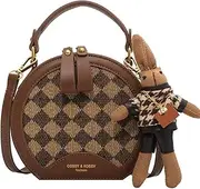 [RTGGSEL] Quilted Lattice Crossbody Shoulder Bags for Women Small Tote Square Satchel Handbags Purse with Bunny Doll Pendant