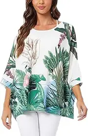 [OKSakady] Women's Summer Blouse, Plus Size Chiffon Blouse, Elegant and Casual Shirt with Floral Print