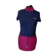 TOPSHOP T Shirt Navy Women Cropped Embroidered Lettuce Hem Size 10