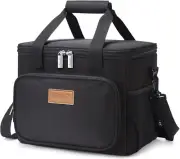 Medium Insulated Lunch Bag Soft Cooler Tote Black 12-Can Capacity 9L