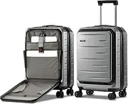 [CENSIEN] Carry On Luggage 22×14×9 Airline Approved, 20 Inch Lightweight ABS+PC Hard Shell Suitcases with Front Pocket, Spinner Wheels, TSA Lock (Grey, 1PC)