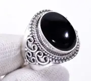 Natural Black Onyx Gemstone ~ 925 Sterling Silver ~ Adjustable US~ Designer Ring