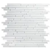 Mosaic Glass Tile Cove Thin Linear Interlocking Kitchen Wall Backsplash White