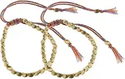 [EMSea] Tibetan Copper Beads Braided Rope Bracelet Handmade Lucky Colourful Tassel Cord Unisex Bracelet Adjustable Size 2 Pcs