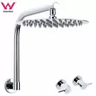 WELS Round 12" Chrome Rainfall Shower Head Swivel Gooseneck Shower Arm with Taps