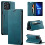 AutSpace For Apple iPhone 13 Pro Case RFID Blocking Retro Flip Premium Leather Card Holder Wallet Cover - Cyan Blue