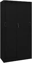 Office Cabinet with Sliding Door Black 90x40x180 cm Steel,SpaceSaving Office Cabinet with Adjustable Shelves and Lockable Sliding Door Storage Lockers