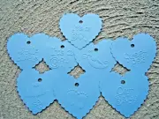 10 Kraft Gift Swing Tags Baby Blue Heart Embossed Bomboniere Favour Baby Shower
