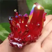 80g Rare Natural Aura Red Titanium Quartz Crystal Cluster Healing Gemstone Geode