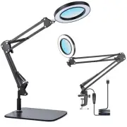 15X Magnifying Glass Lamp with Clamp and Stand, 72 LEDs Desk Lamp with 3 Colo...