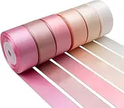 Mlurcu Pink Satin Ribbon 1 Inch Wide Light Pink Blush Pink Dusty Rose Ribbon Assorted Solid Color Double Faced Satin Ribbon for Flower Bouquet Wedding Invitation Crafts Gift Wrapping Hair Bows - 60Yds