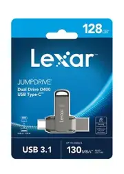 Lexar JumpDrive Dual Drive D400 128GB USB 3.1 Type-C Flash Drive, Silver