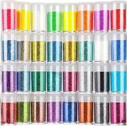 Teenitor Fine Glitter, 32 Jars 8g Each Glitter Set, 32 Assorted Color Arts and Craft glitter, Eyeshadow Makeup Nail Art Pigment Glitter, Glitter for slime