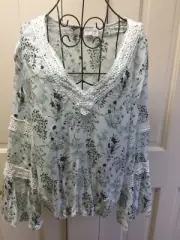Melrose and Market Peasant Blouse Top Shirt Ivory Floral L NWOT $65