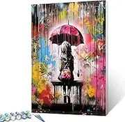 Aihonmin The Girl Holding an Umbrella Paint by Numbers Kits for Adults Banksy Graffiti Style DIY Canvas Oil Painting Acrylic Pigment Kits Abstract Home Wall Decor Gift 16x20In (Frameless)