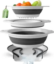 Collapsible Colanders (3 Pack Set) Food Strainers with Over-Sink Water Draining