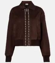 [Loewe] Loewe Studded suede bomber jacket UK 16 brown
