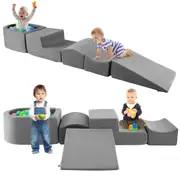 Babyjoy 5PCS Kids Climb and Crawl Playset Soft Convertible Blocks w/Ball Pit Creative Building Blocks Kindergarten Grey