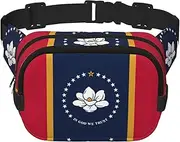 [YANYU] Mississippi State Flag Print Square Double Layer bag Waist Bag Trendy Pack Travel Bag with Adjustable Bel, Black, One Size