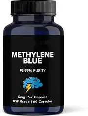 99.99% Pure Methylene Blue Supplement - 5mg per Capsule for Brain Health & Energy, USP Grade (60 Capsules)