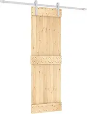 vidaXL Sliding Barn Door-Solid Pine Wood with Powder-Coated Steel Hardware Kit, White Rails, 70x3.6x210 cm for Home Interior