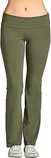 Women's Fold Over Bootcut Leggings Tummy Control Workout Running Athletic Yoga Pants Stretch Wide Leg Flare Pants