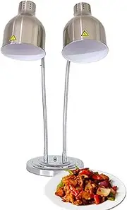 Commercial Food Warmer Lamp Double Arm Buffet Station lamp Display Heating Preservation Light,Double Head Multi-Directional Adjustment Catering Food Warmer Lights 250W,Silver