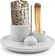 MrMrKura 4 in 1 Ceramic Incense Holder for Sticks, Incense Burner Ash Catcher Palo Santo Sage Holder for Home Decor Meditation Yoga (White)
