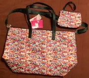 Luv Betsey Johnson Large Rainbow Sequin Weekender Travel Bag and Wristlet NWT
