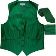 New Men's Formal Vest Tuxedo Waistcoat_necktie set stripes wedding emerald green