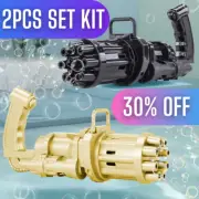 NEW 2021 Bubble Gun 2PCS Automatic Machine Soap Water Cool Fan Toy Summer Party!