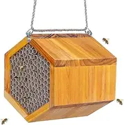 POLLIBEE Mason Bee House - Handmade Natural Wooden Bee Hive Coated with Wax for Water-Proof and Long Service Life - Attracts Mason Bees to Your Garden