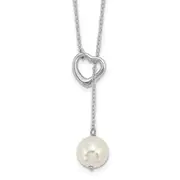Sterling Silver Rhodium-Plated Imitation Shell Pearl Heart Necklace