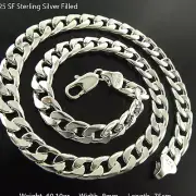 Necklace Real 925 Sterling Silver Filled Solid Men's Cuban Link 12mm Chain 80cm