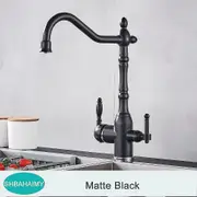 Antique Brass Filter Kitchen Faucet Drinking Pure Water Kitchen Tap Deck Mounted Dual Handles 3-ways Hot And Cold Water Mixer Matte Black