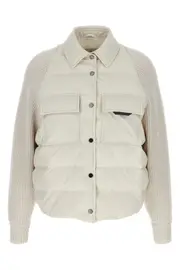 BRUNELLO CUCINELLI Two-Material 'Shiny Flap Detail' Down Jacket